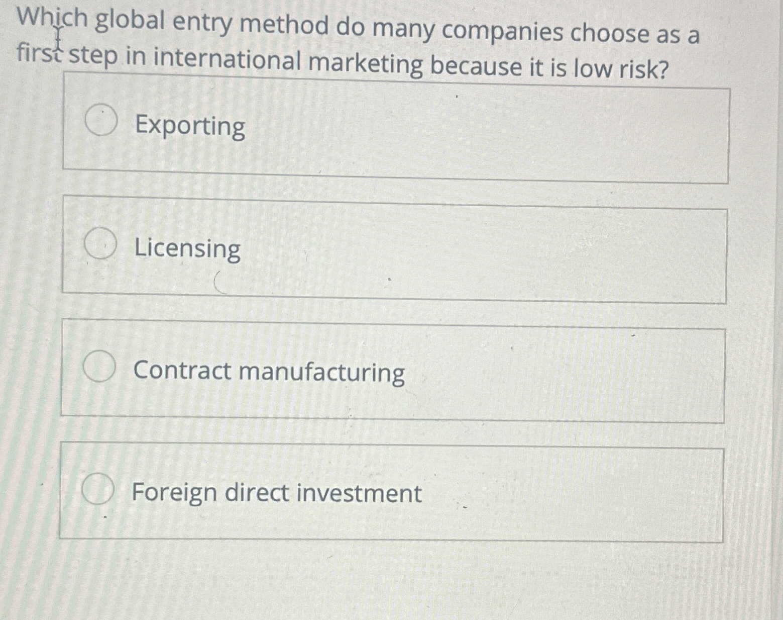 Which global entry method do many companies choose as a first