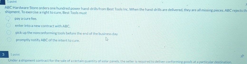  1 point ABC Hardware Store orders one hundred power hand-drills from