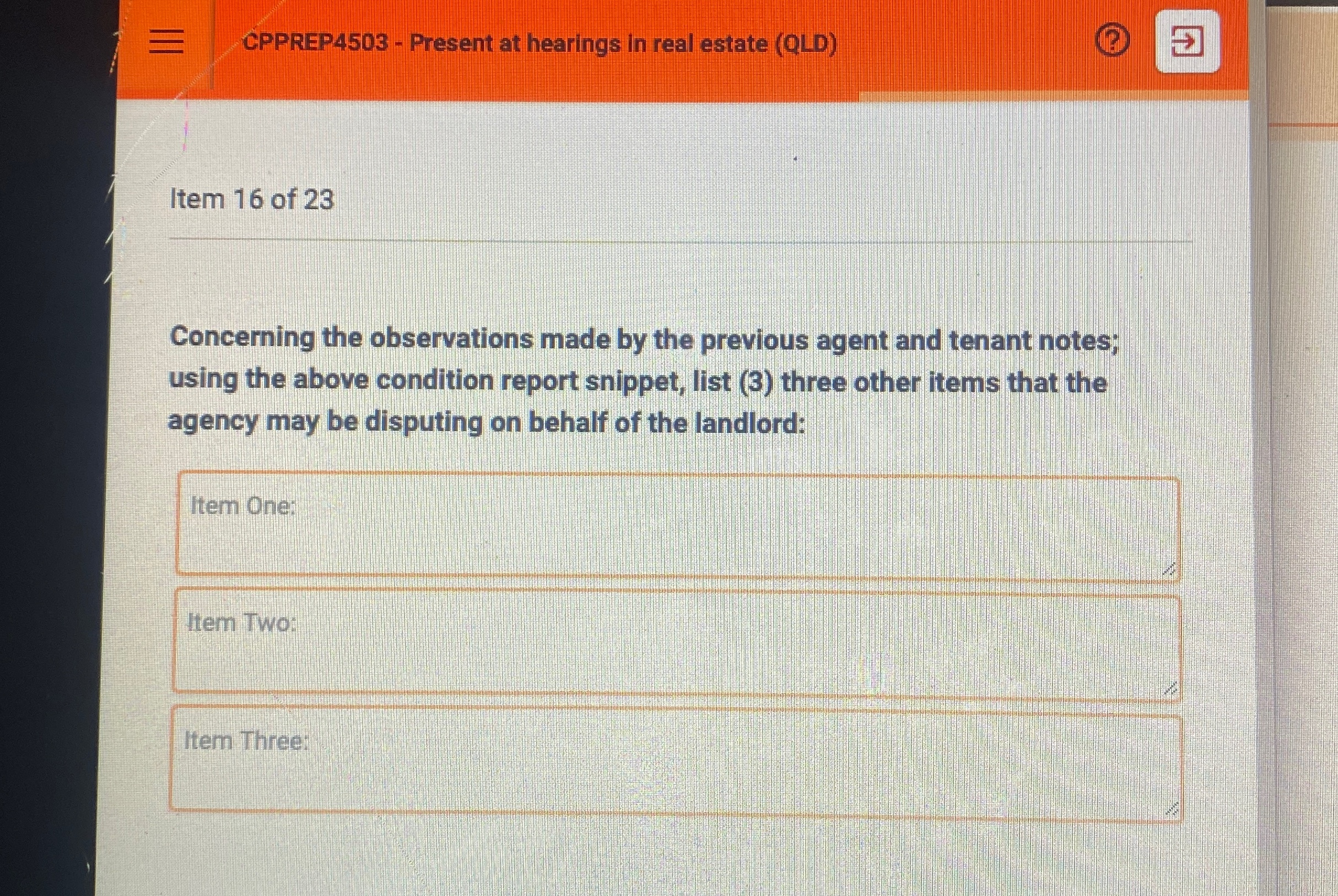  CPPREP4503- Present at hearings in real estate (QLD) Item 16 of