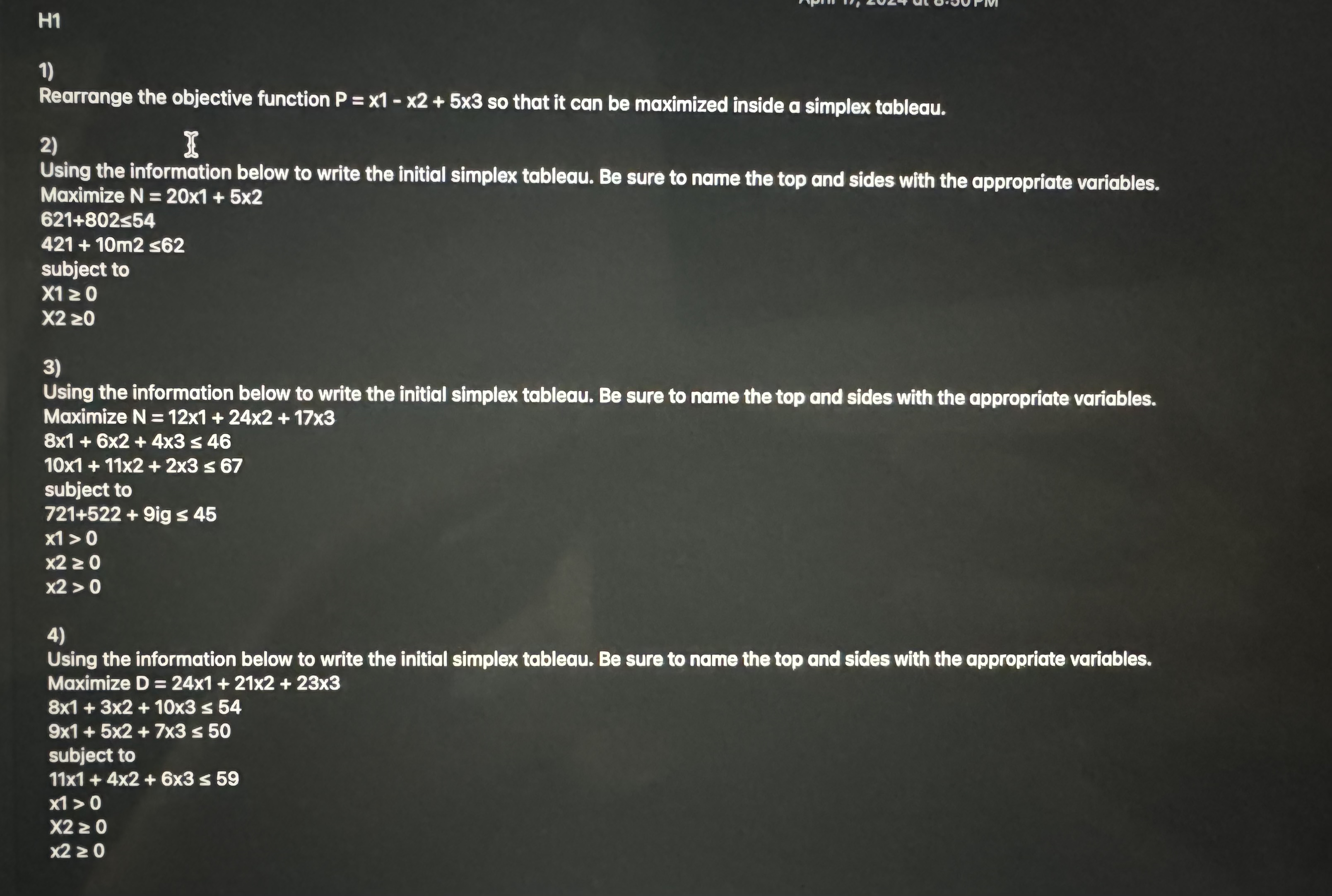  Rearrange the objective function P=x1-2+53 so that it can be maximized