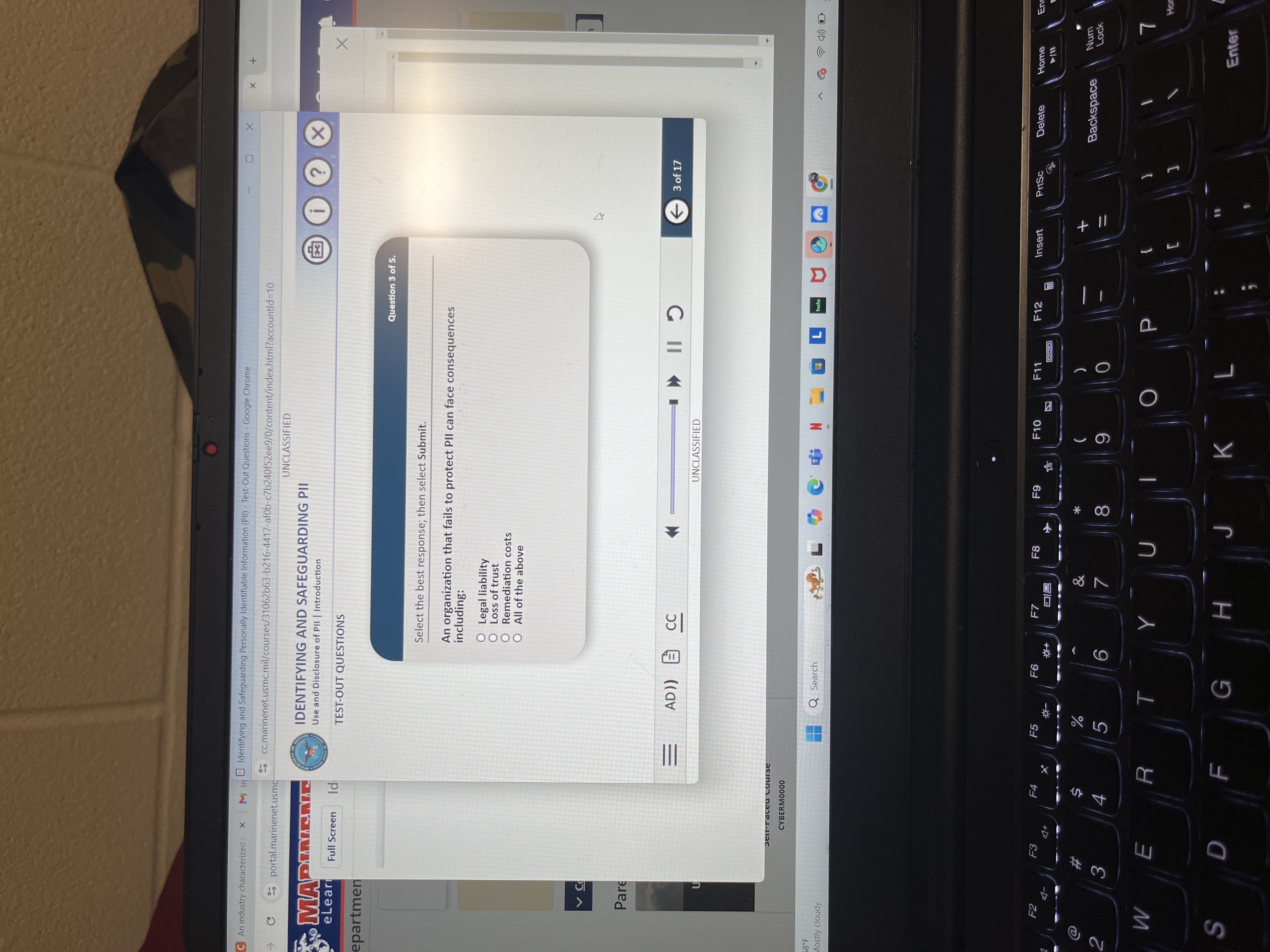 Select the best response; then select Submit. An organization that fails