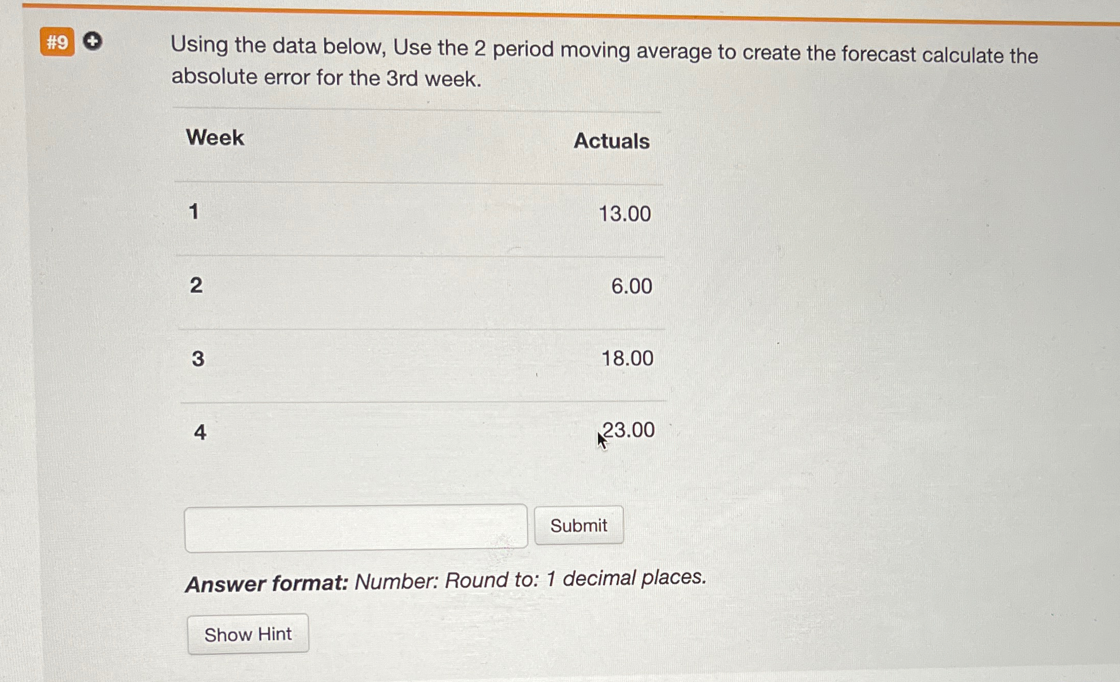  Using the data below, Use the 2 period moving average to