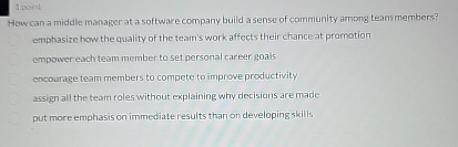  1 point How can a middle manager at a software company
