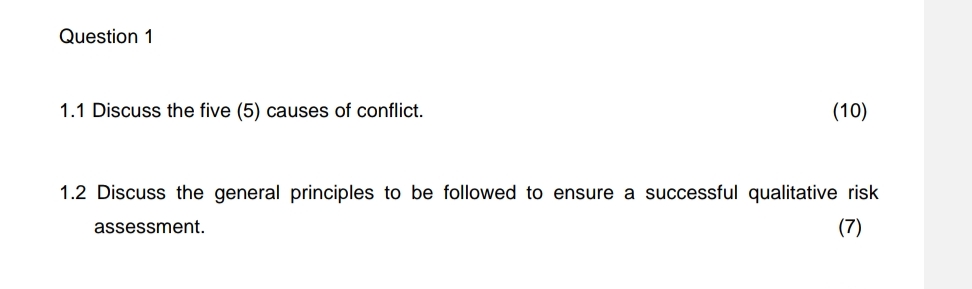  Question 1 1.1 Discuss the five (5) causes of conflict. 1.2
