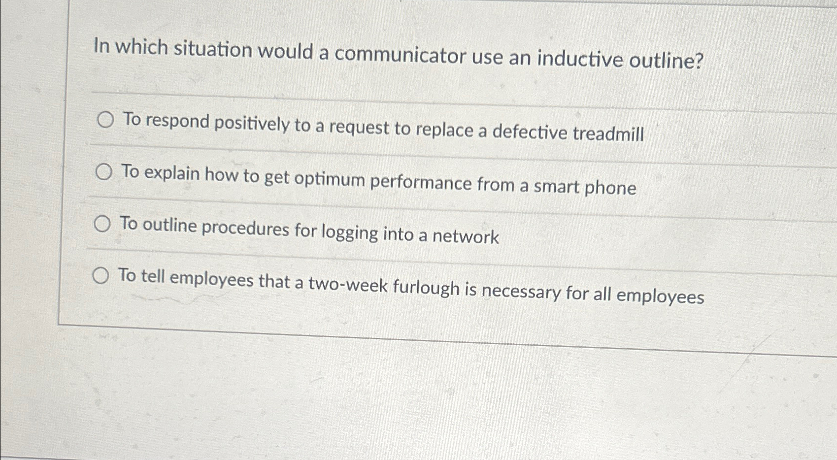  In which situation would a communicator use an inductive outline? To