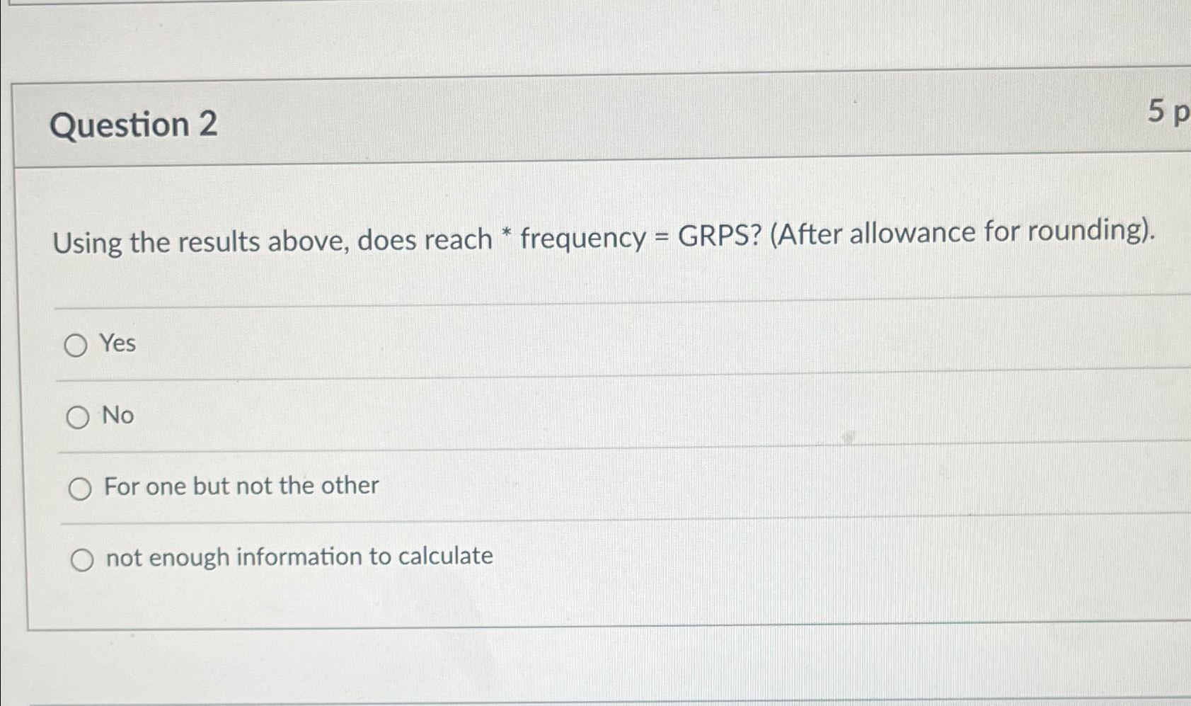  Question 2 Using the results above, does reach * frequency =