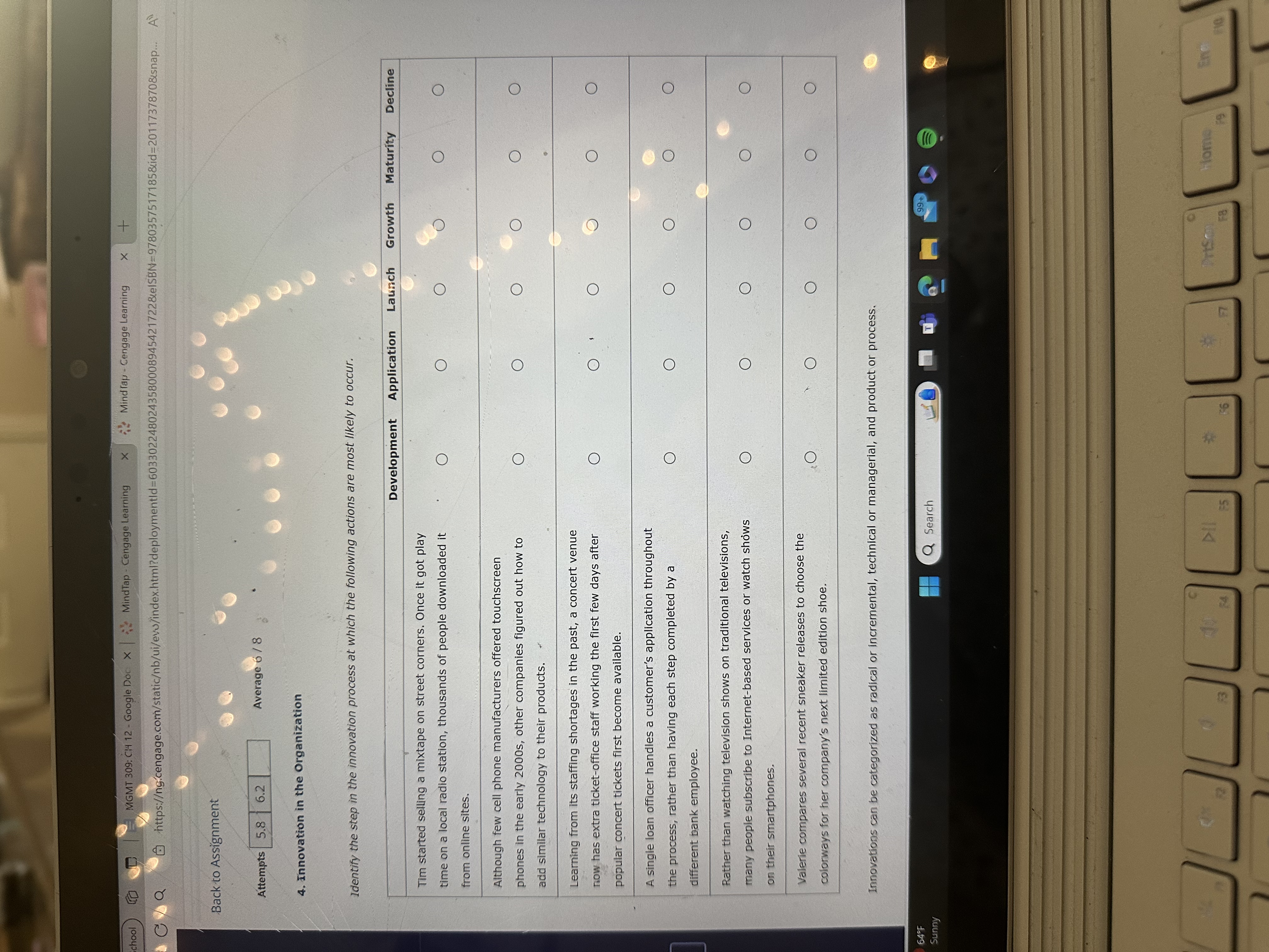  Back to Assignment Attempts 5.8 6.2 Average 68 4. Innovation in