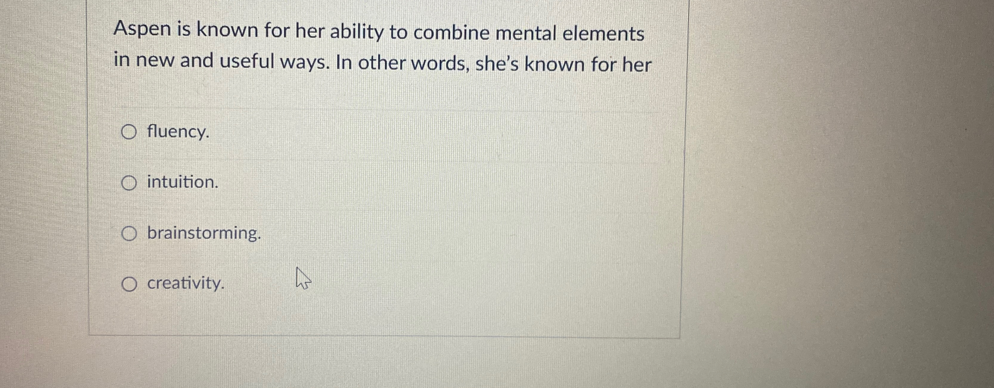  Aspen is known for her ability to combine mental elements in