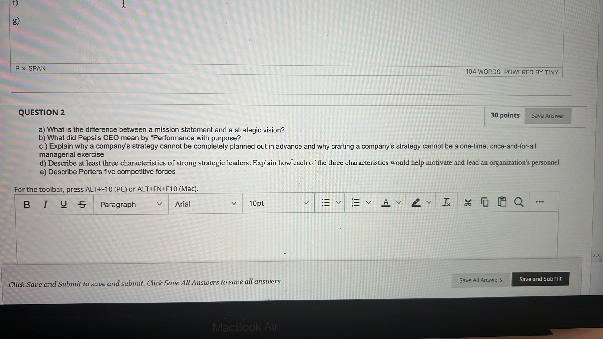  QUESTION 2 a) What is the difference between a mission statement