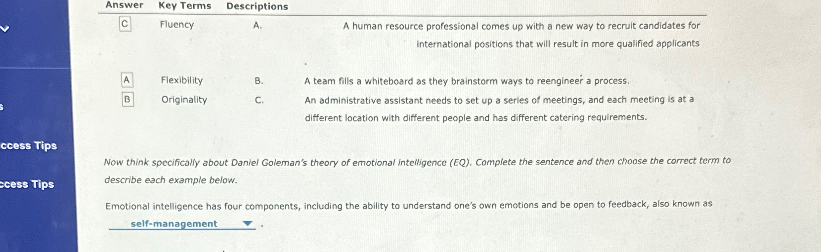  Answer Key Terms Descriptions C Fluency A. A human resource professional