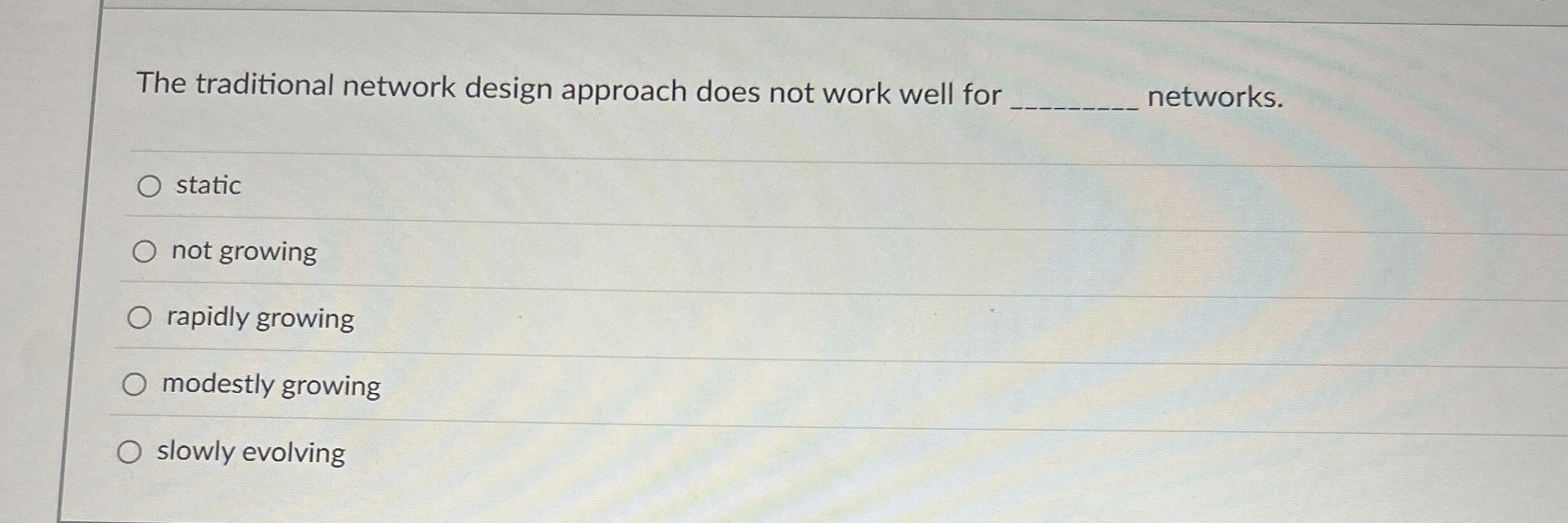  The traditional network design approach does not work well for networks.