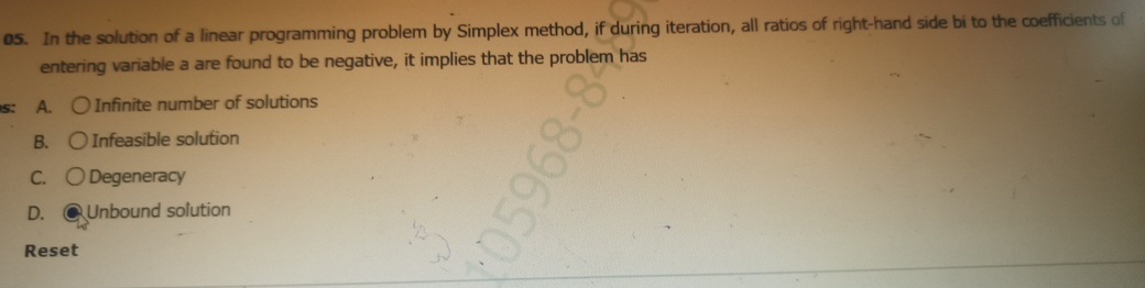  In the solution of a linear programming problem by Simplex method,