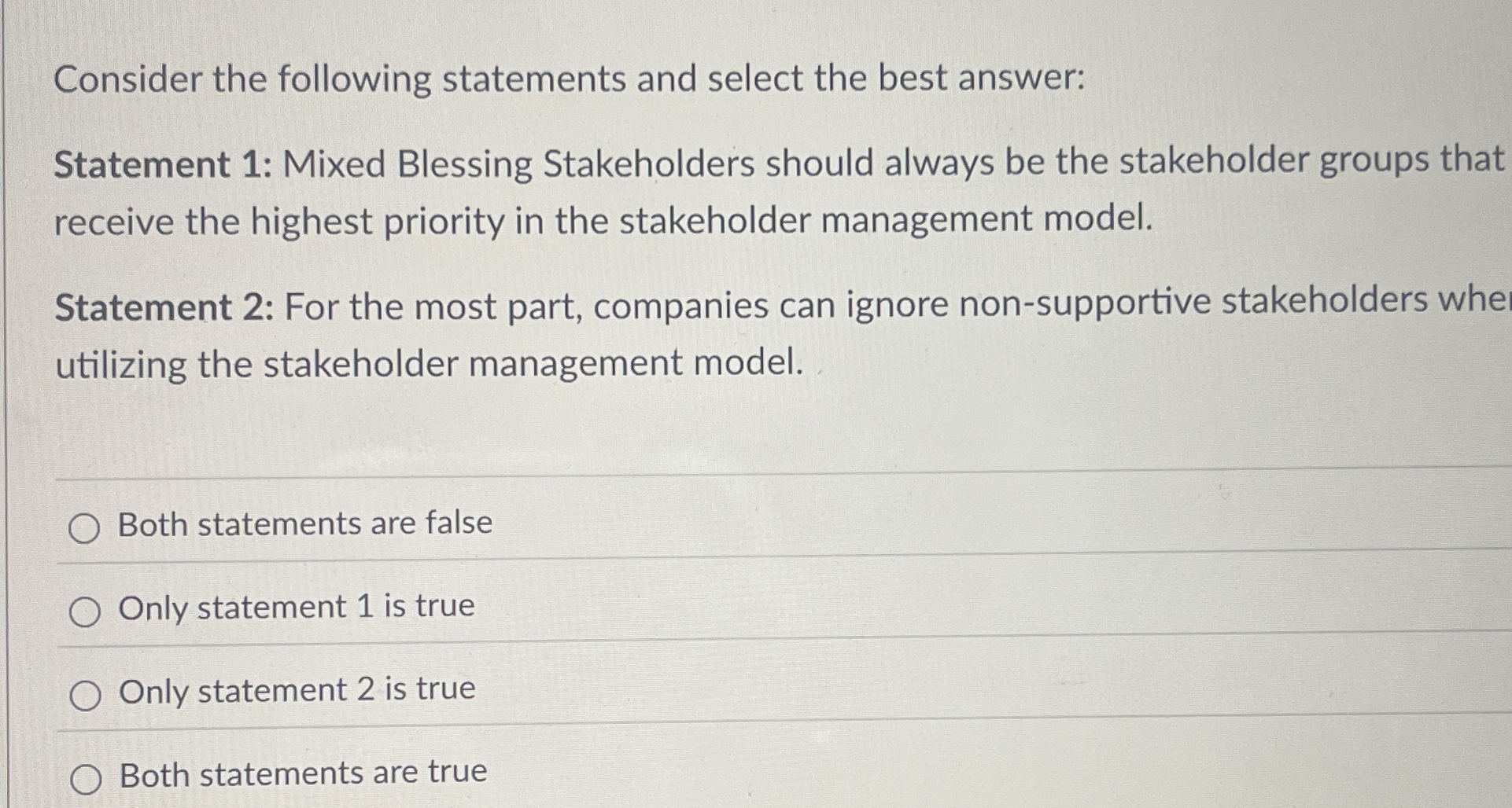  Consider the following statements and select the best answer: Statement 1: