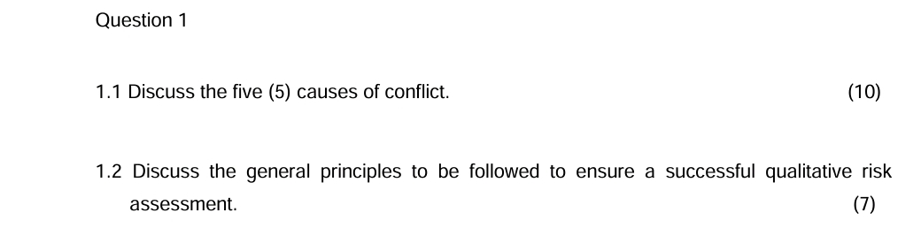  Question 1 1.1 Discuss the five (5) causes of conflict. 1.2
