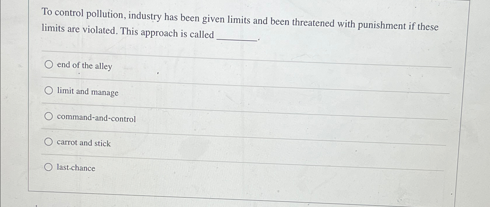  To control pollution, industry has been given limits and been threatened