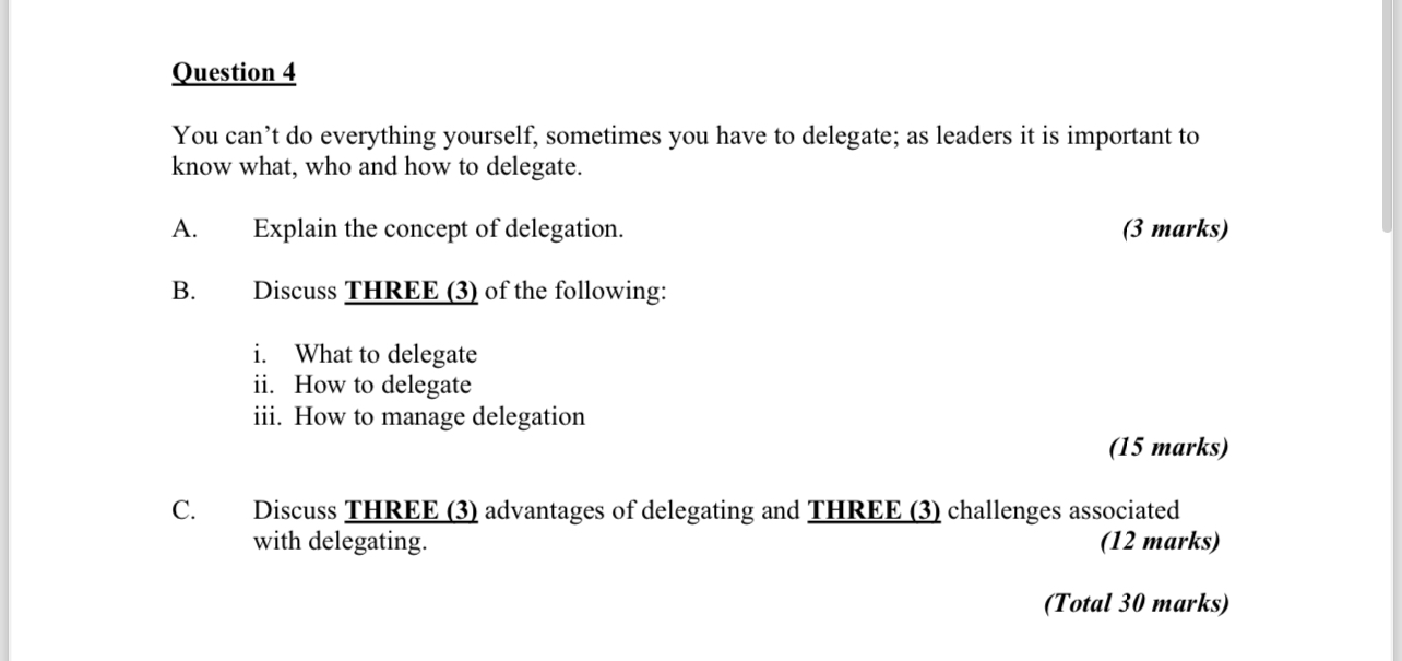  Question 4 You can't do everything yourself, sometimes you have to