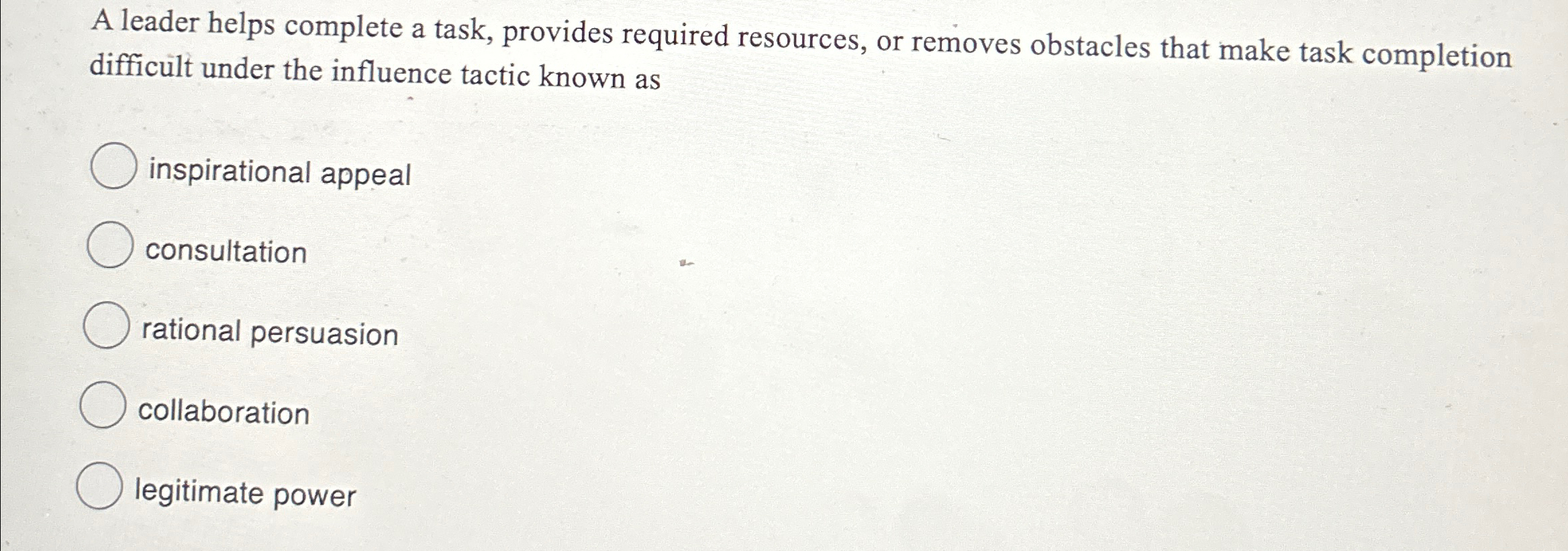  A leader helps complete a task, provides required resources, or removes
