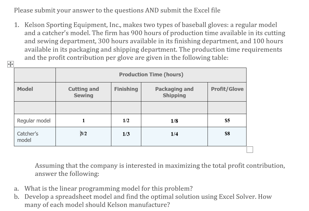  Please submit your answer to the questions AND submit the Excel