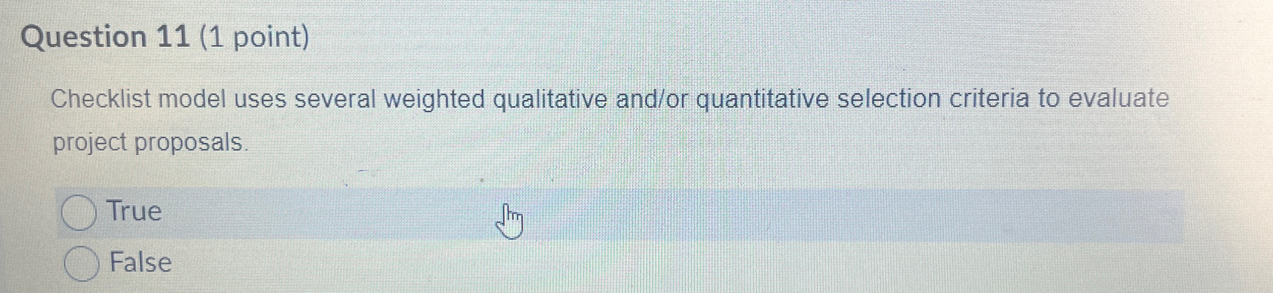  Question 11(1 point) necklist model uses several weighted qualitative andlor quantitative