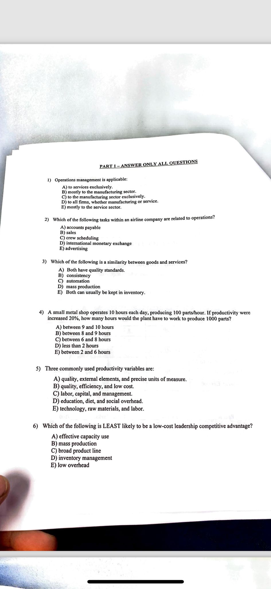  Three commonly used productivity variables are: A) quality, external elements, and