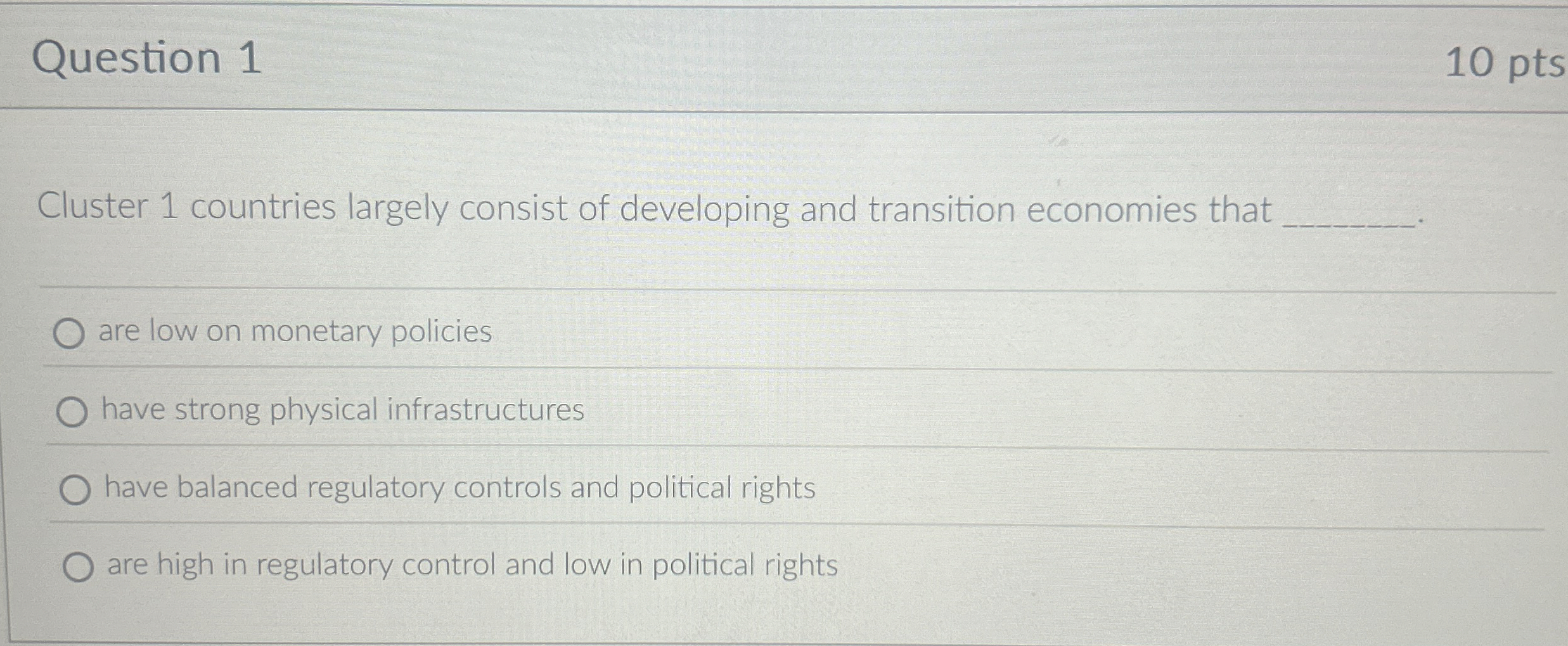 Question 1 uster 1 countries largely consist of developing and transition
