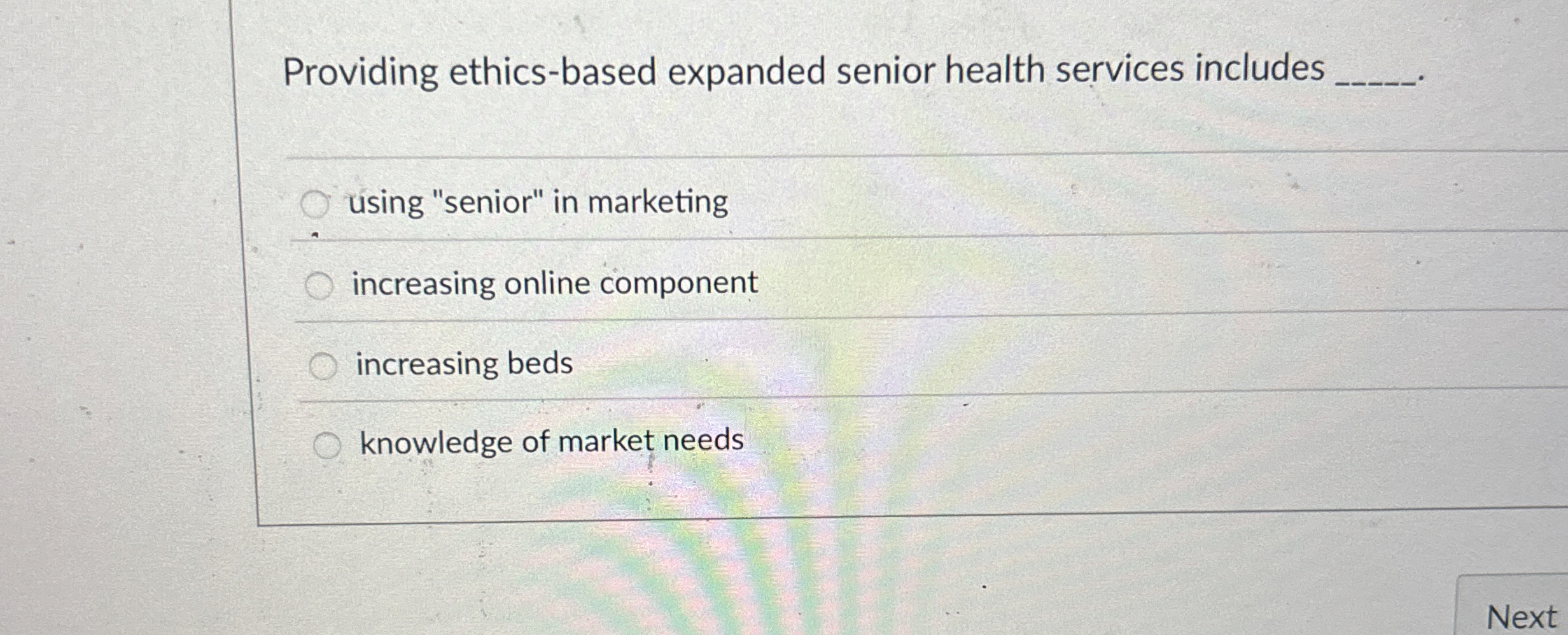  Providing ethics-based expanded senior health services includes using "senior" in marketing