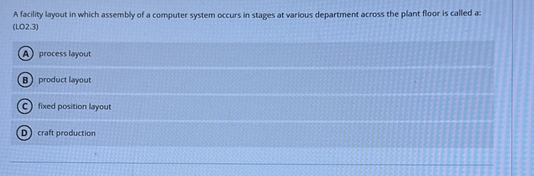  A facility layout in which assembly of a computer system occurs