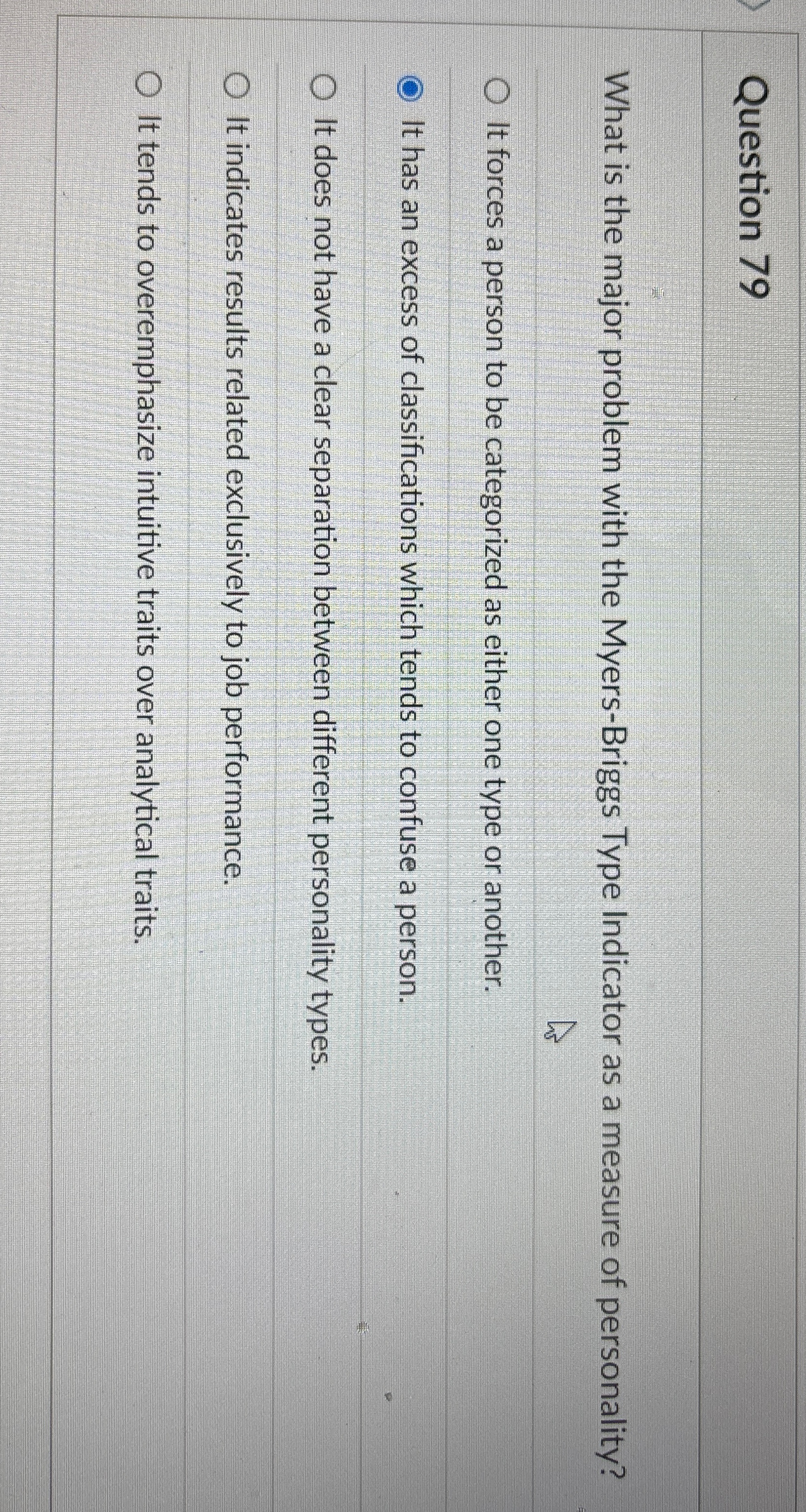  Question 79 What is the major problem with the Myers-Briggs Type