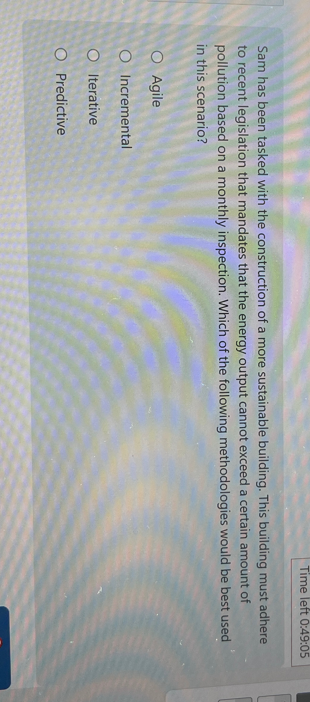  Time left 0:49:05 Sam has been tasked with the construction of