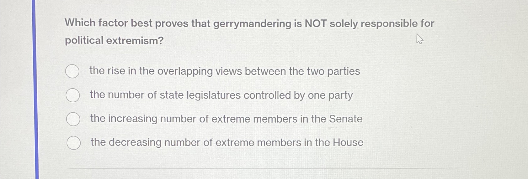  Which factor best proves that gerrymandering is NOT solely responsible for