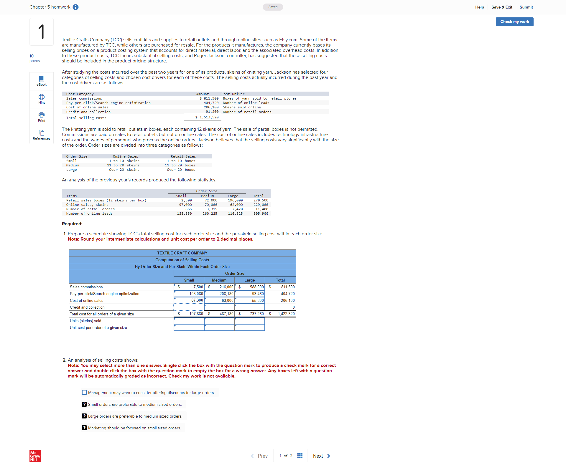 Chapter 5 homwork @ Saved 10 points eBook & Him -