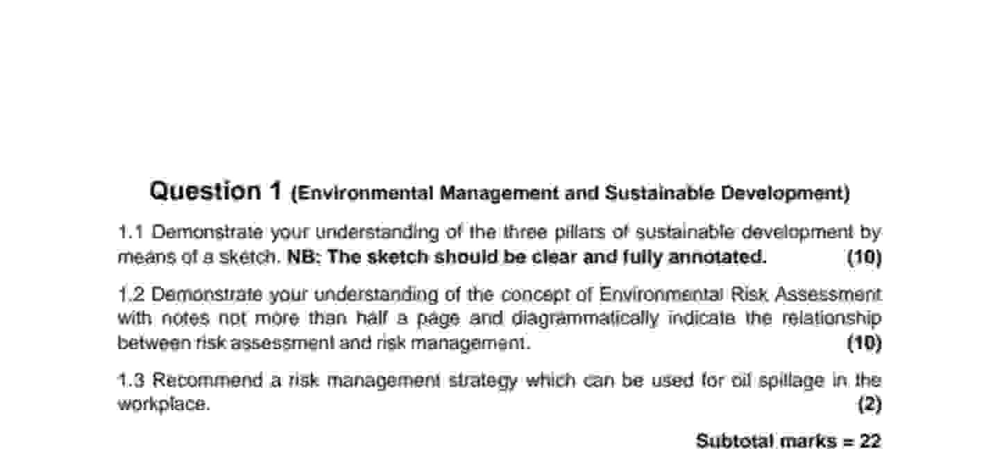 Question 1(Environmental Management and Sustainable Development) 1.1 Demonstrate your understanding of