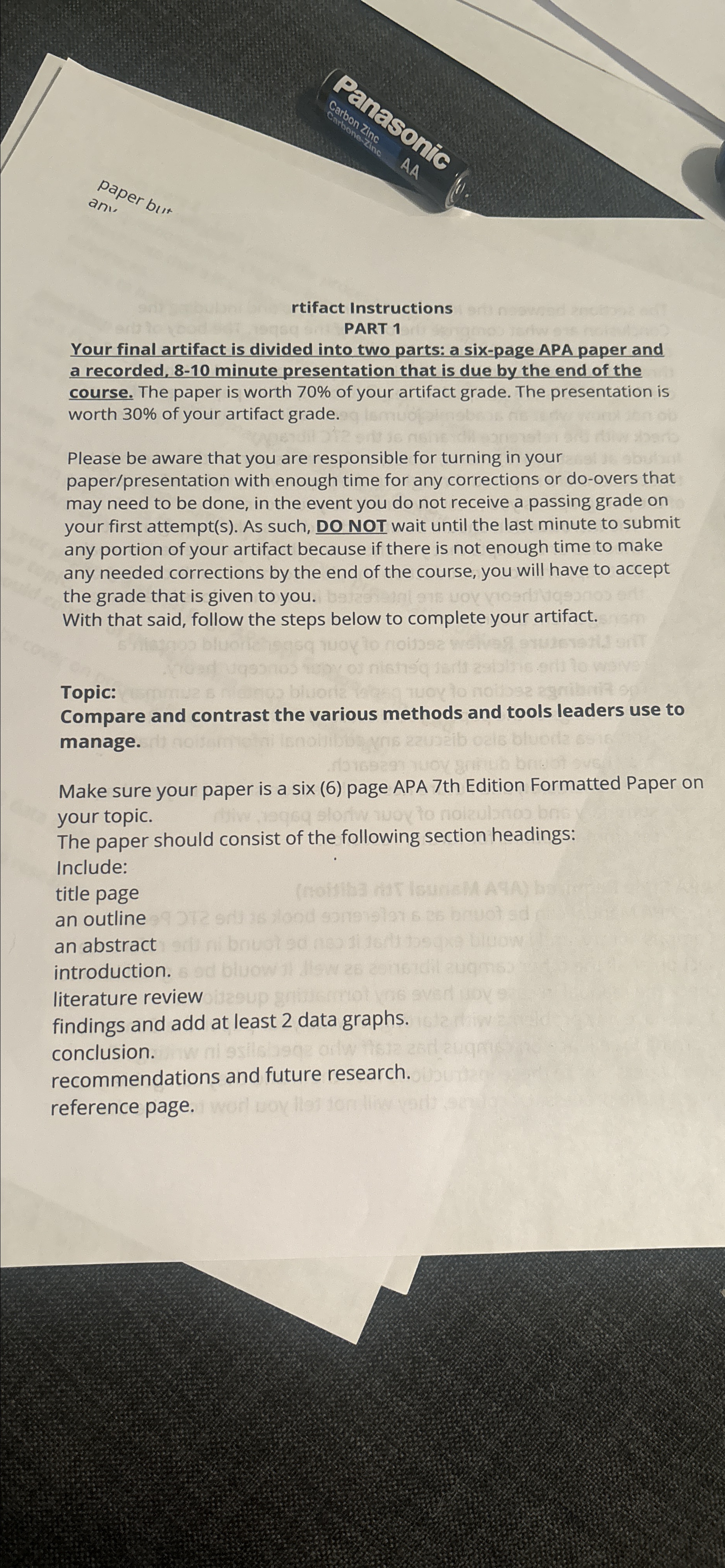  rtifact Instructions PART 1 Your final artifact is divided into two