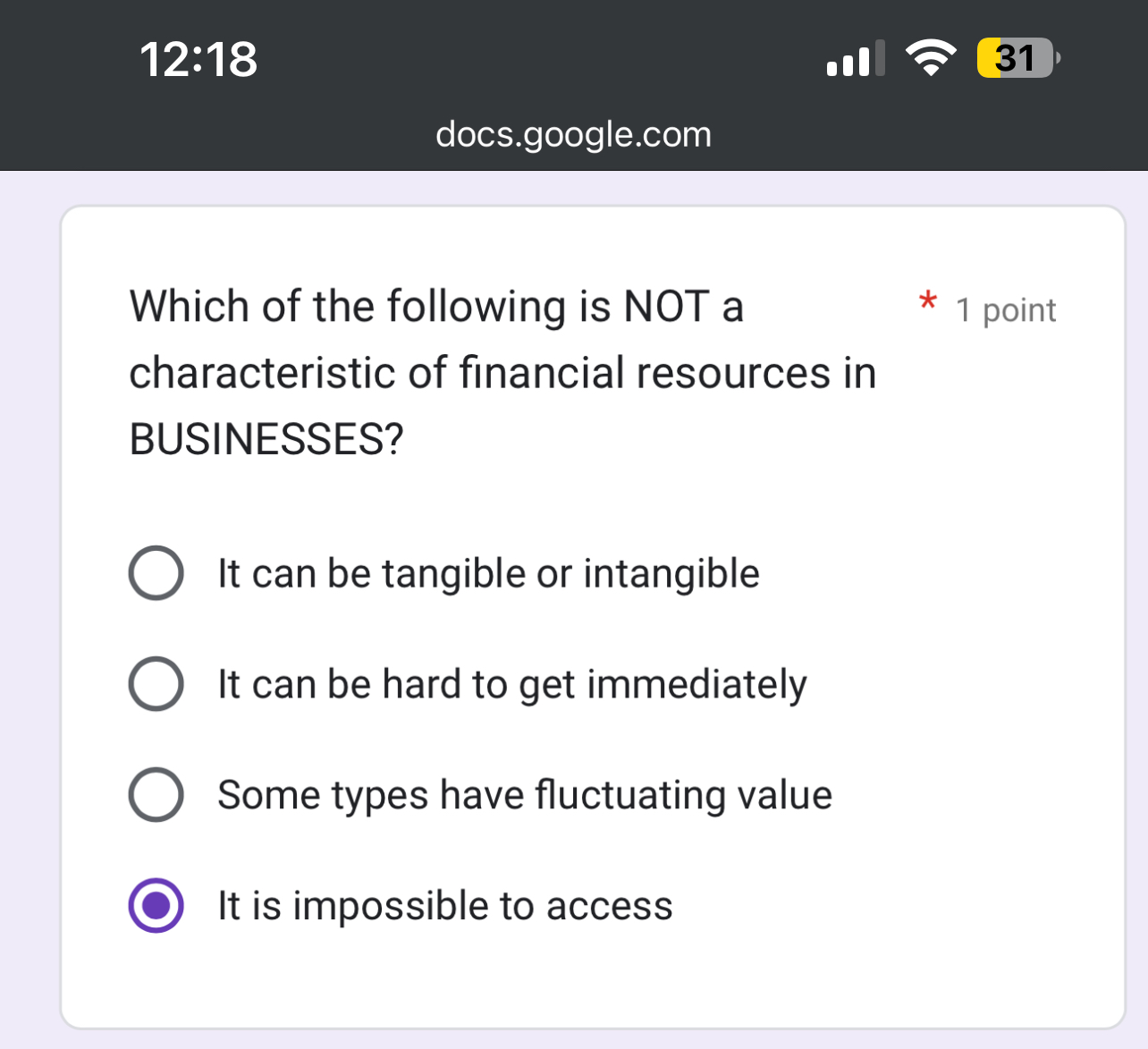  12:18 31 docs.google.com Which of the following is NOT a 1