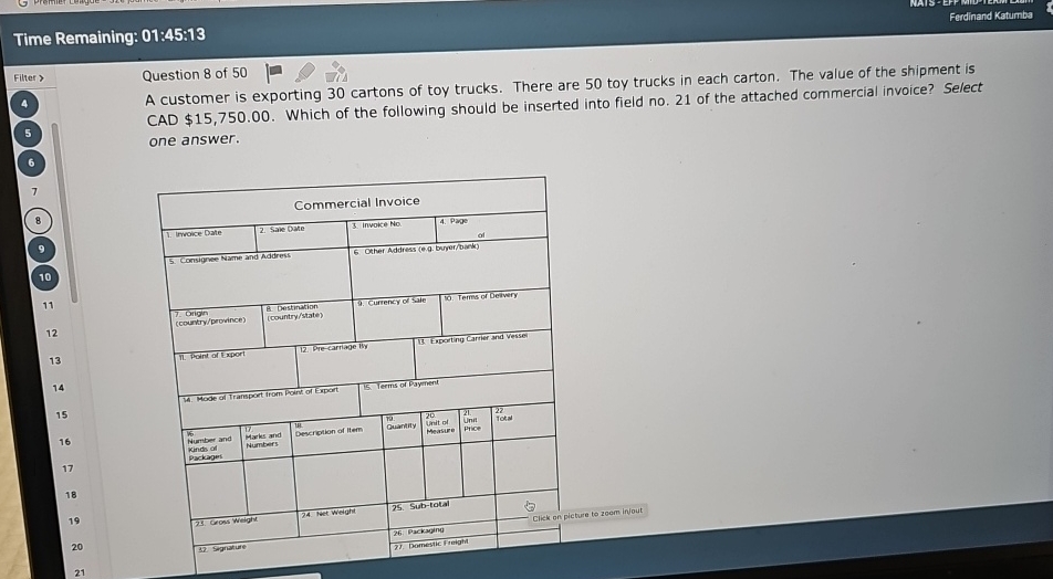  Time Remaining: 01:45:13 Ferdinand Katumbs Filter ? 4 5 6 7