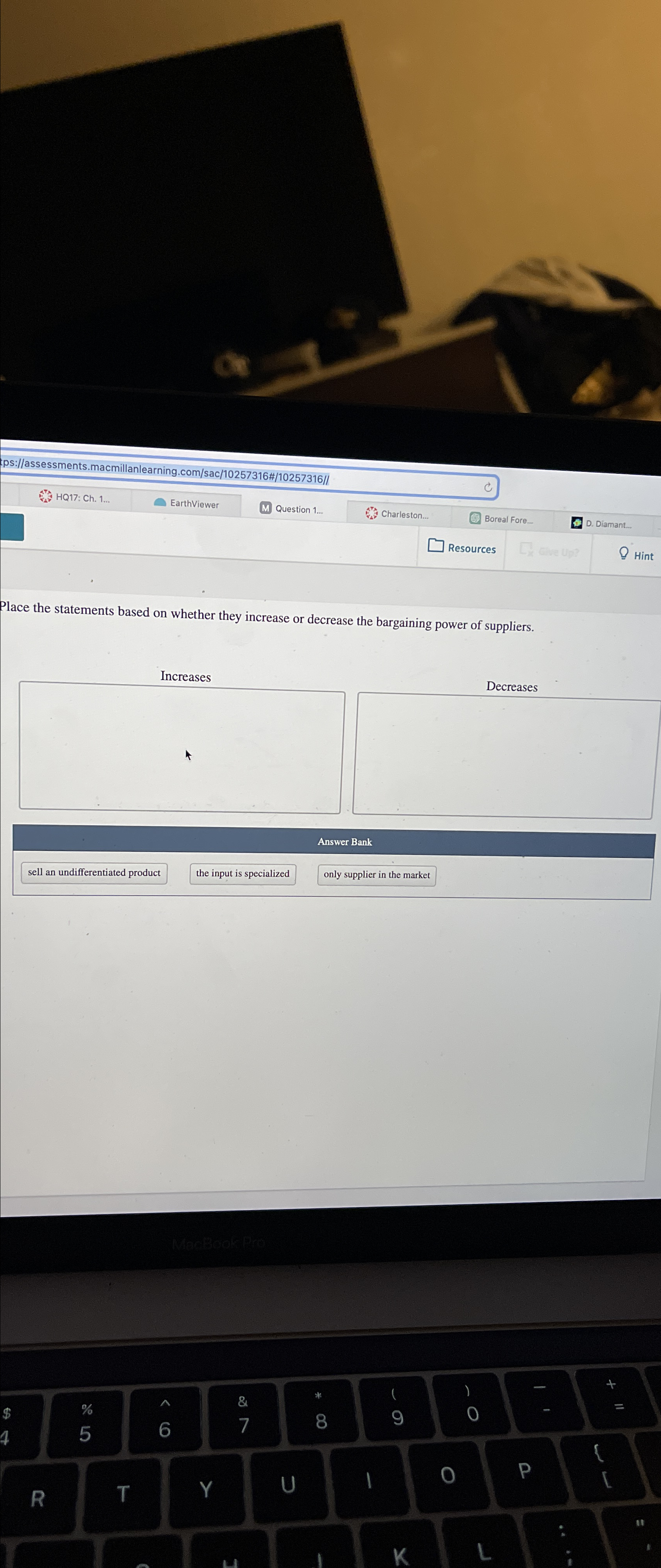  tps://assessments.macmillanlearning.com/sac/10257316#/10257316// HQ17: Ch.1.. EarthViewer Question 1. Charleston. (5) Boreal Fore... D.