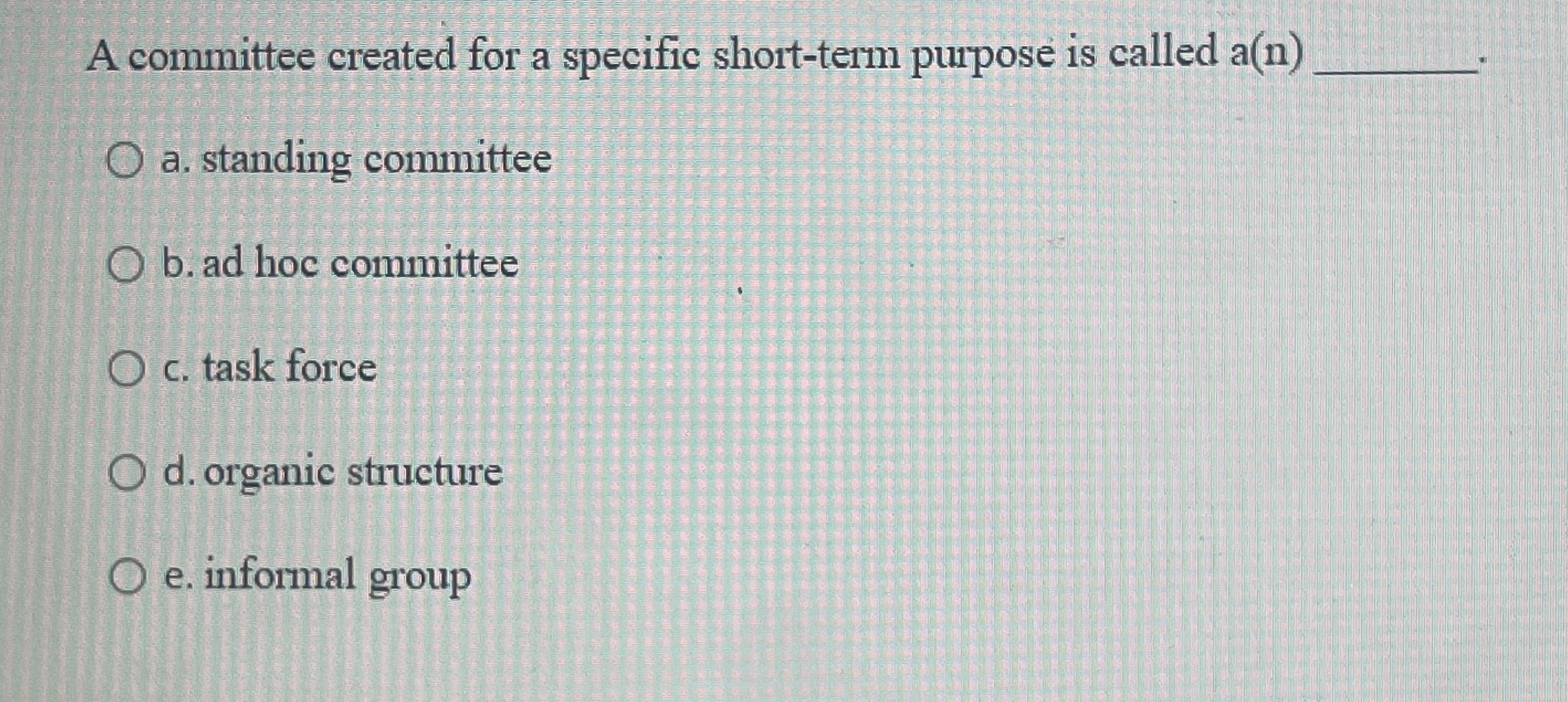  A committee created for a specific short-term purpose is called a(n)q,