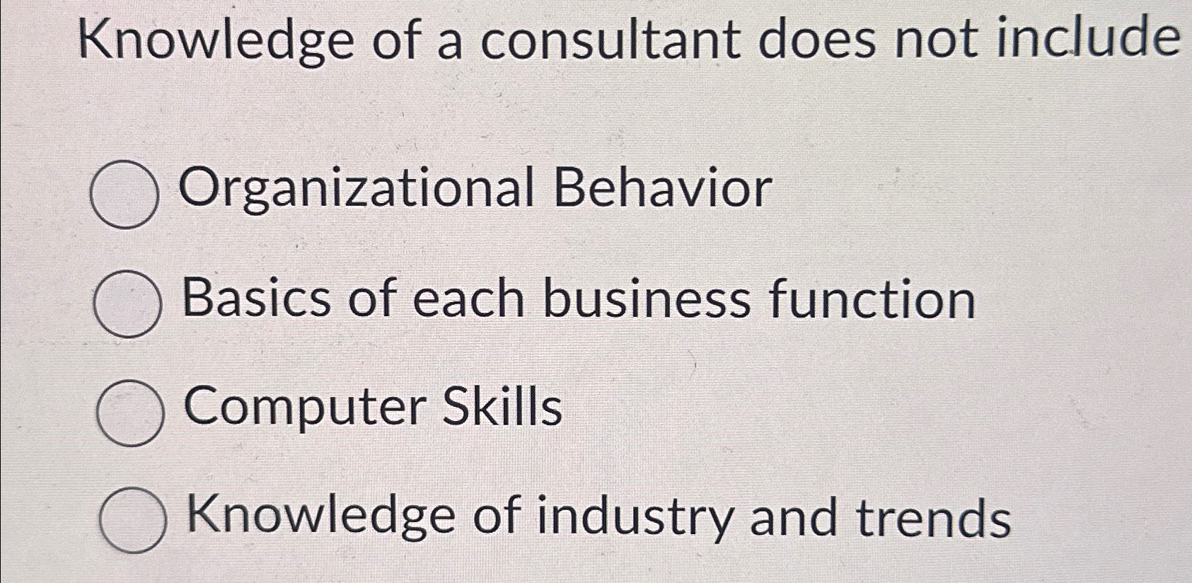  Knowledge of a consultant does not include Organizational Behavior Basics of