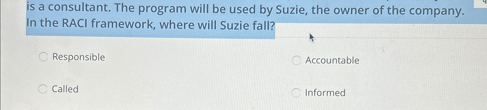  is a consultant. The program will be used by Suzie, the