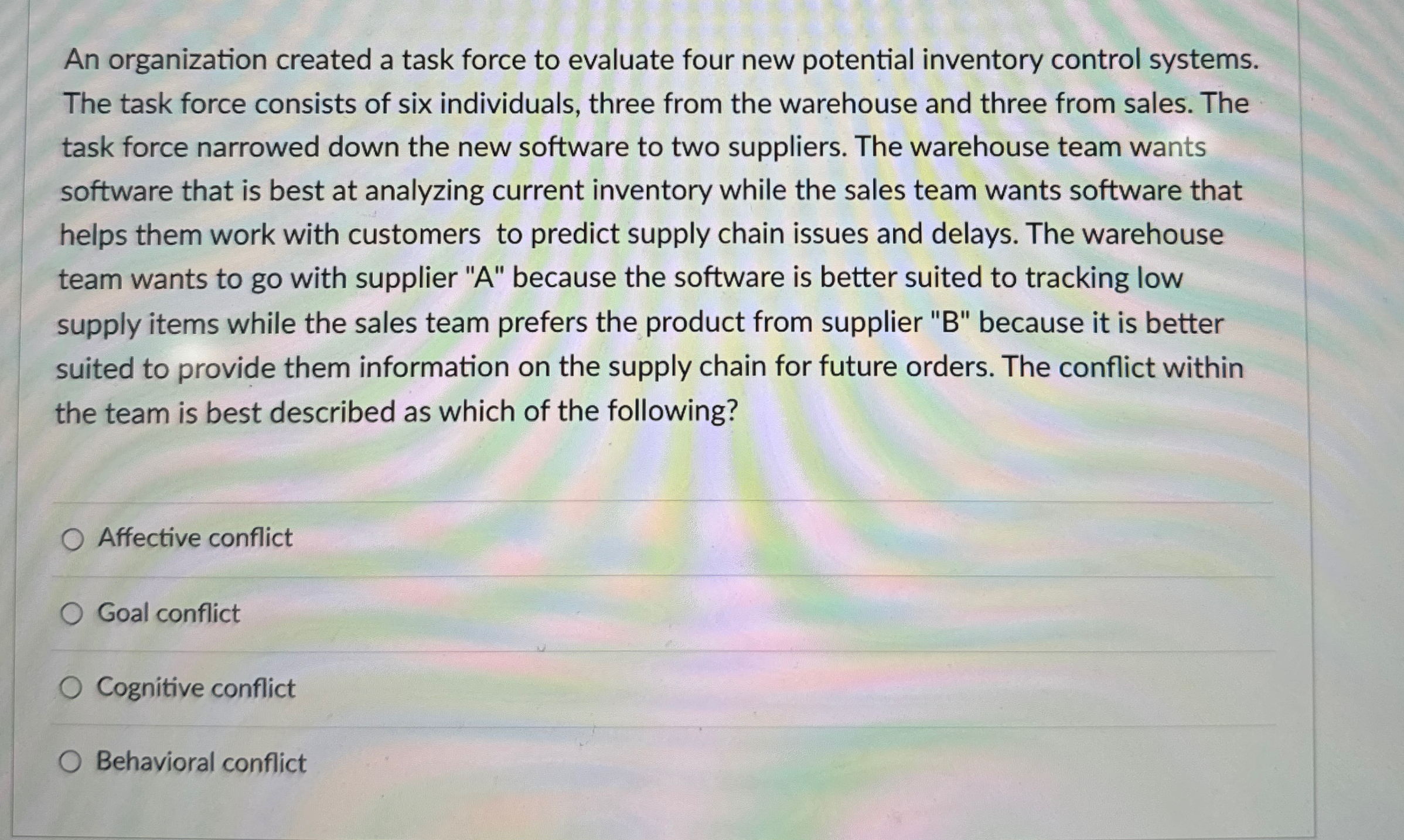  An organization created a task force to evaluate four new potential