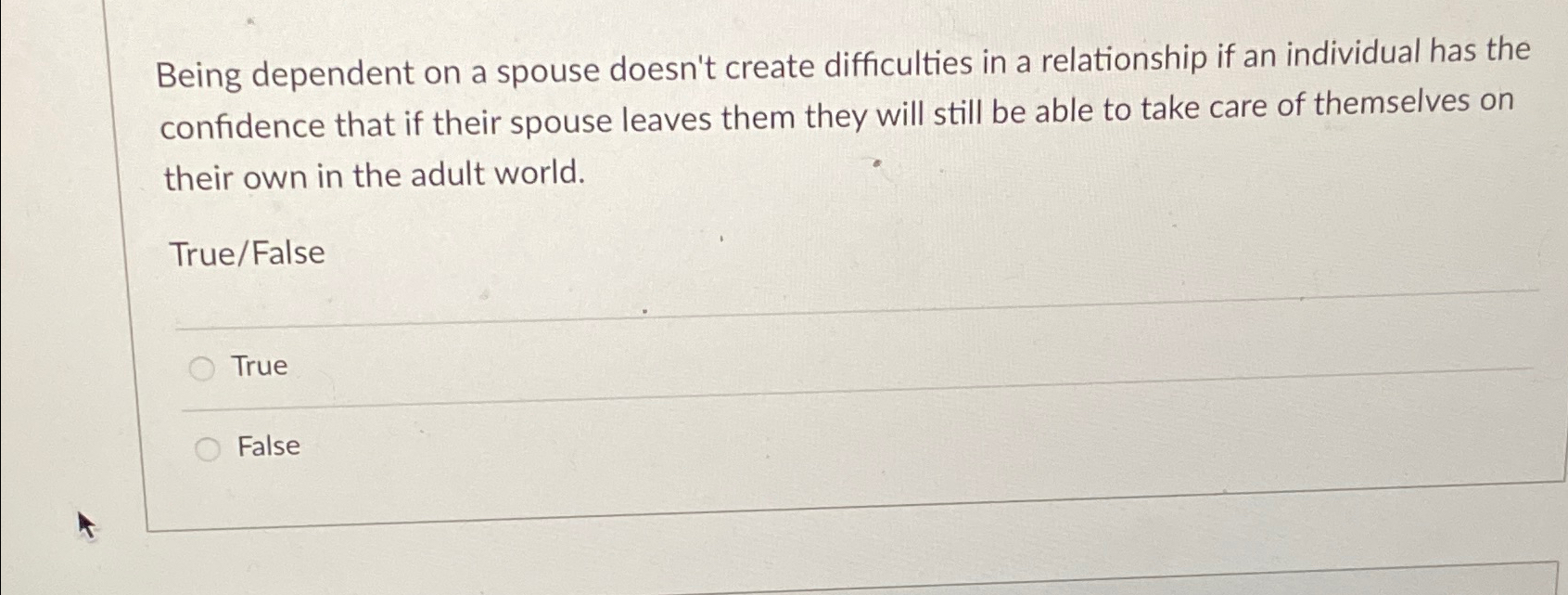  Being dependent on a spouse doesn't create difficulties in a relationship