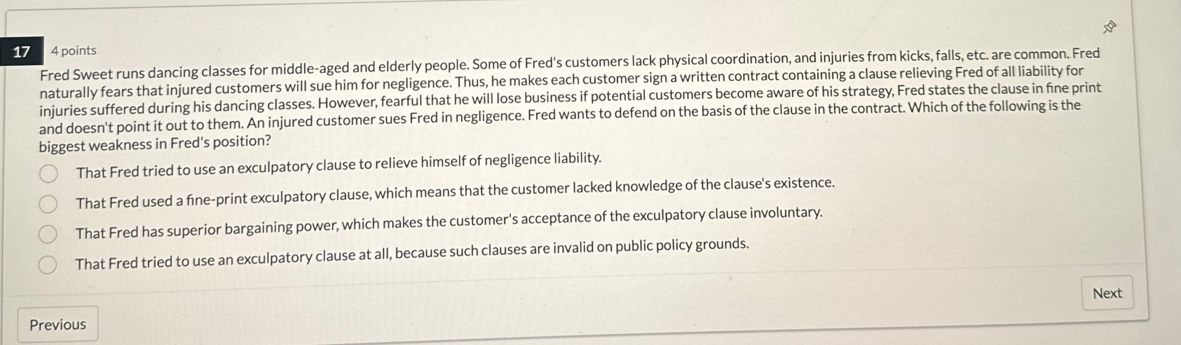  17 4 points Fred Sweet runs dancing classes for middle-aged and