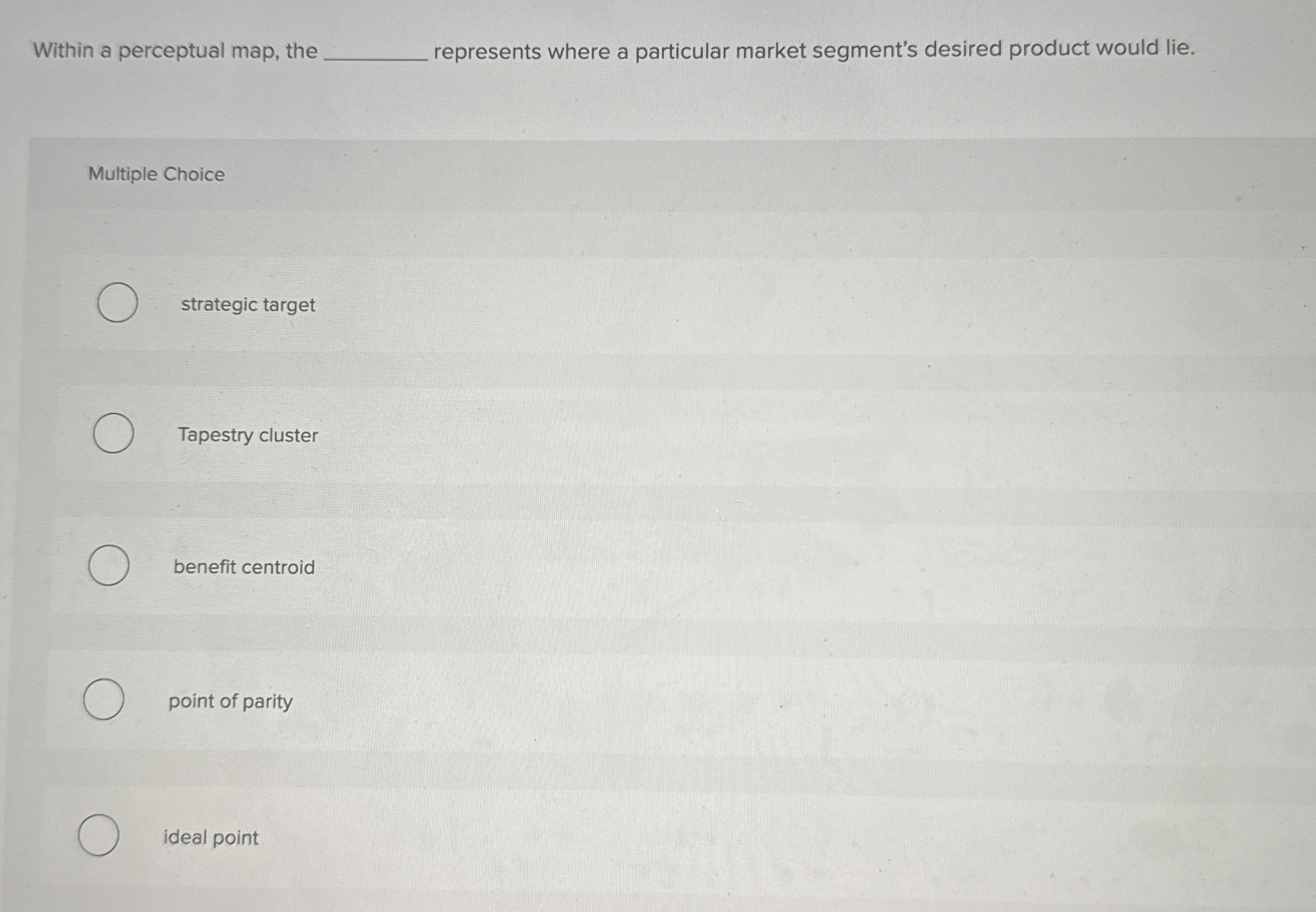  Within a perceptual map, the q, represents where a particular market