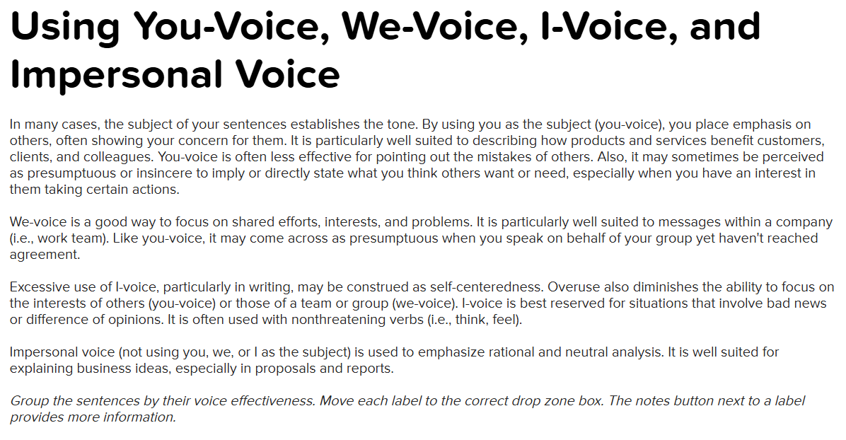  I-voice Ineffective (1/4) I-voice Effective (2/4) Impersonal voice Ineffective (3/4) The