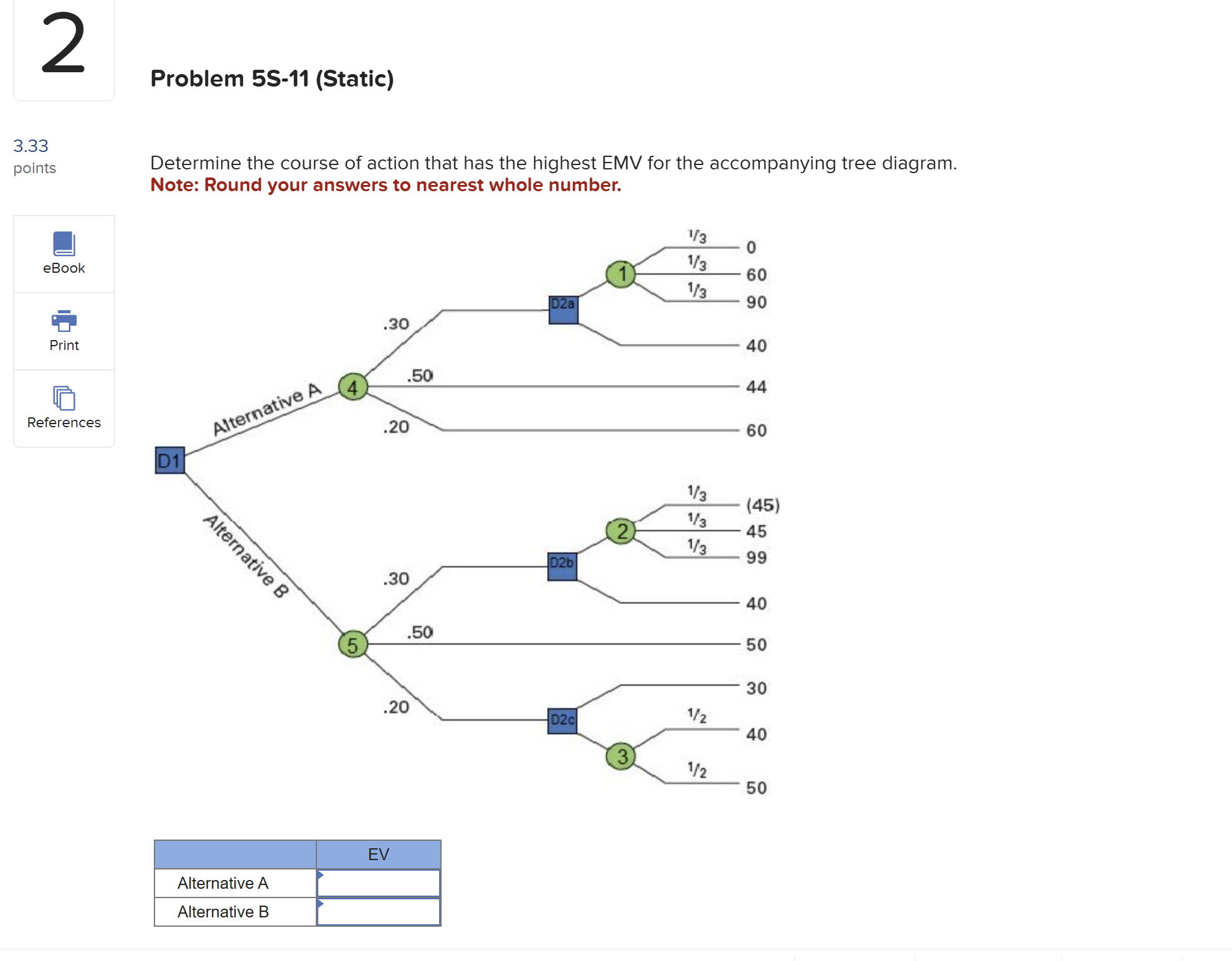  2 Problem 5S-11(Static) 3.33 points Determine the course of action that