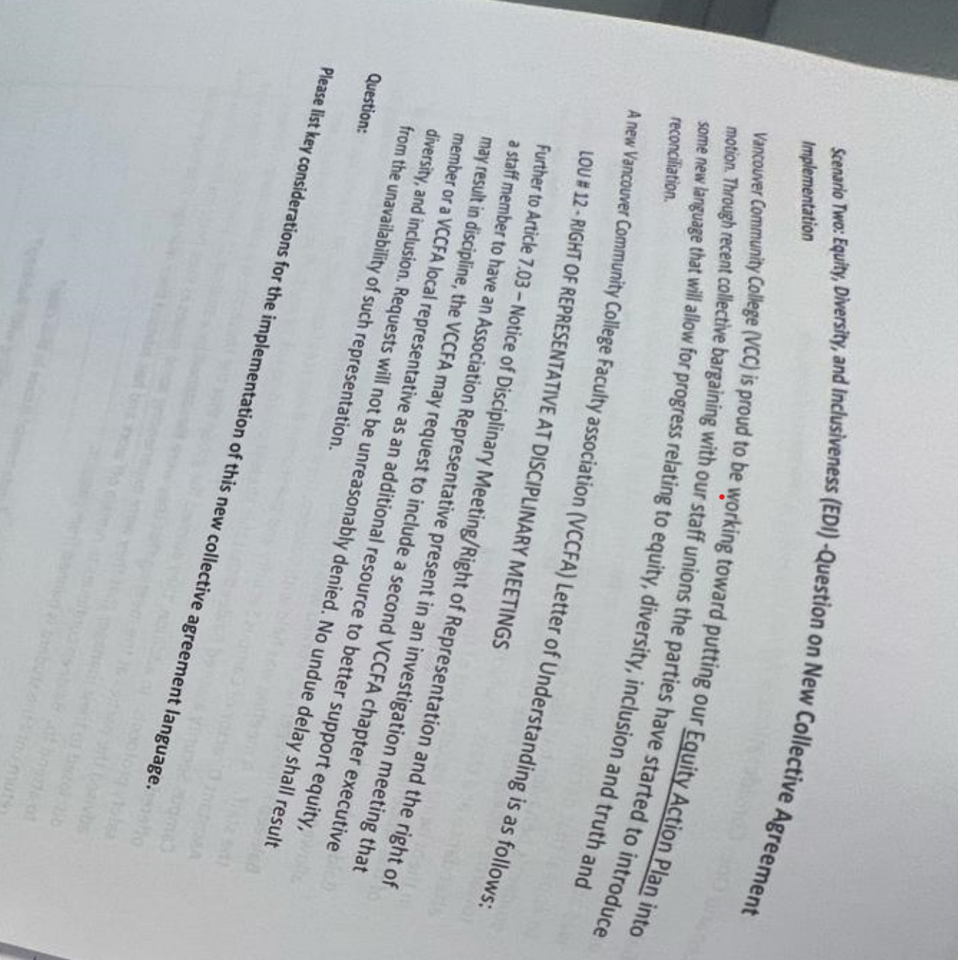  Scenario Two: Equith, Diversity, and Inclusiveness (EDI)-Question on New Collective Agreement