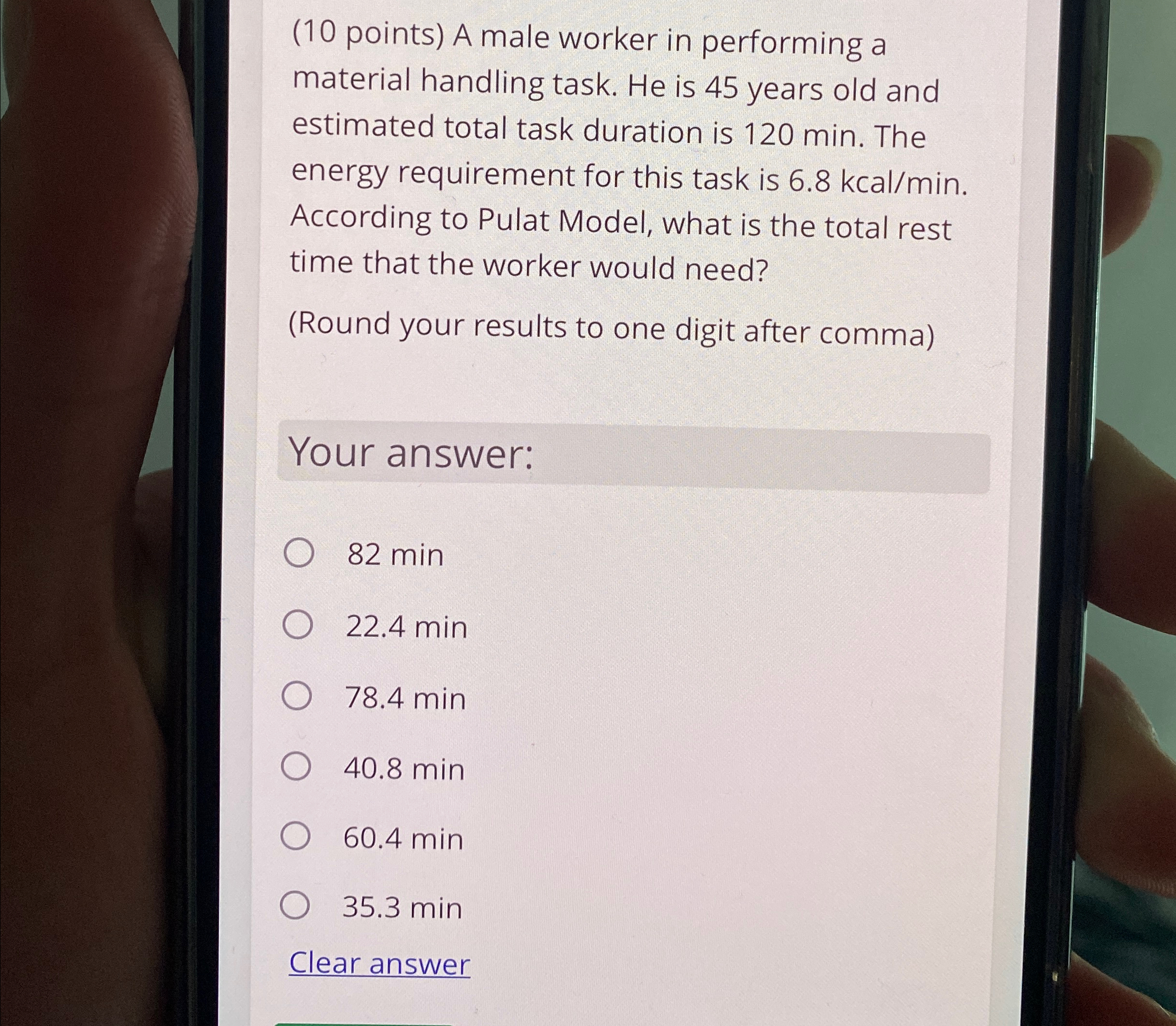  (10 points) A male worker in performing a material handling task.
