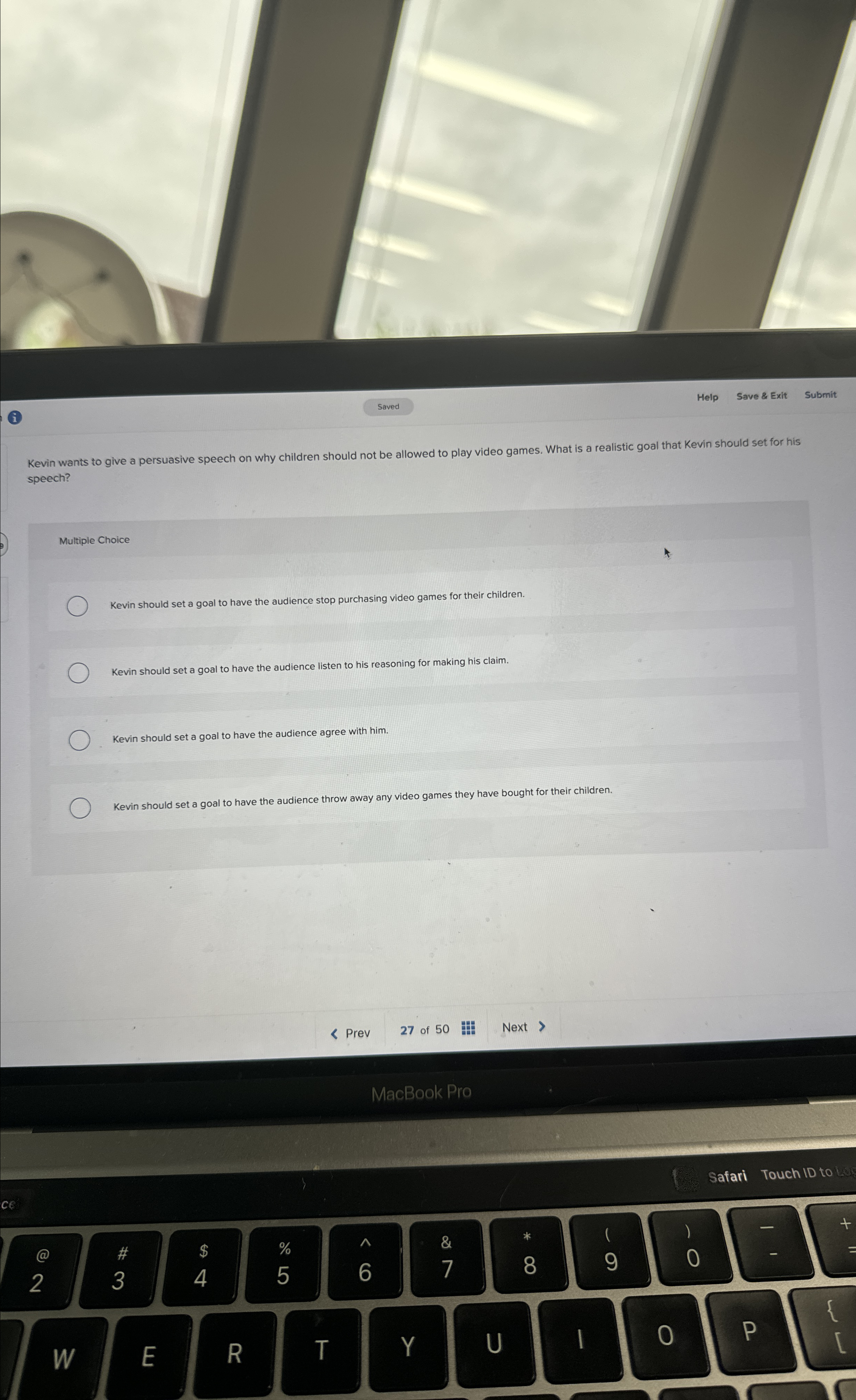  (i) Help Save & Exit Submit Kevin wants to give a