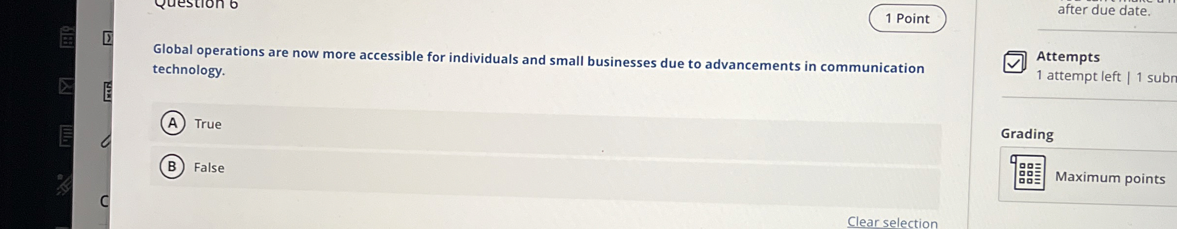  1 Point after due date. Global operations are now more accessible