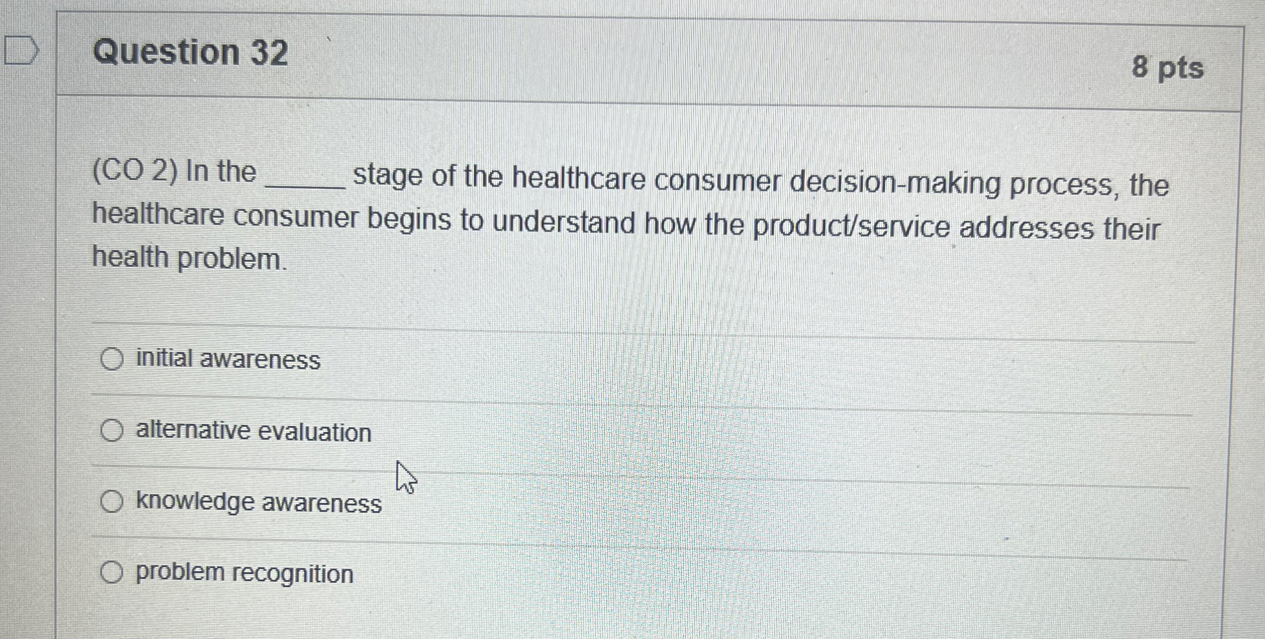  Question 32 8 pts (CO 2) In the q, stage of